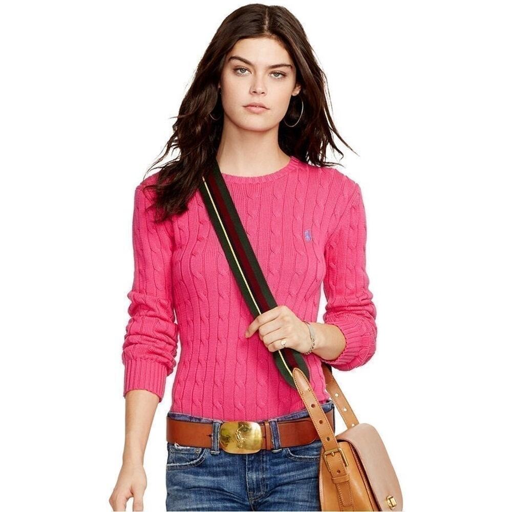 NWT❤️Polo RALPH LAUREN Women's Crewneck Cotton Cable Knit Sweater szL